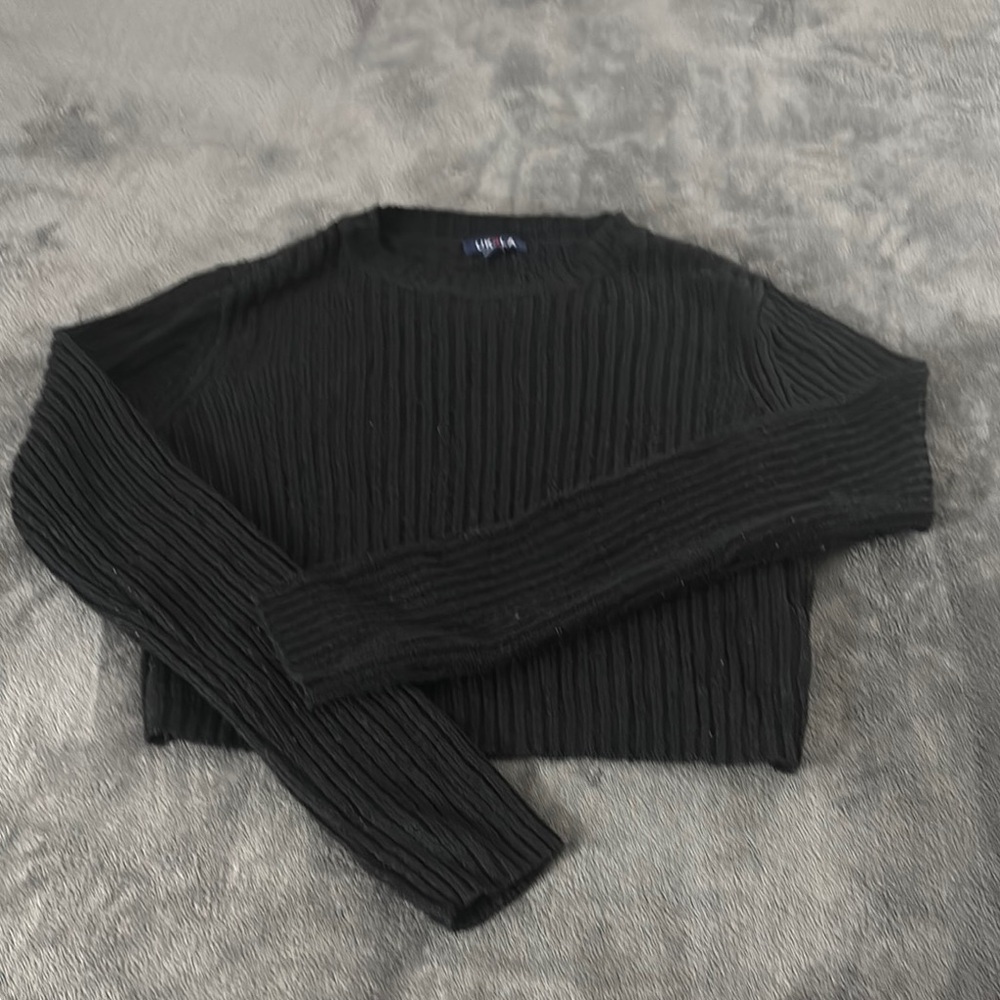 UK2LA Knit Sweater Ribbed Crew Neck Pullover‎ Casual Comfy Black Size Small